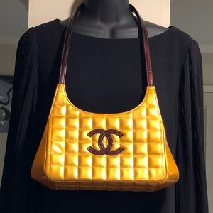 Chanel Chocolate Bar Gold Patent Leather Bag